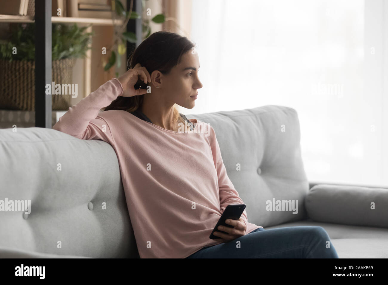 Dreamy girl look in distance thinking or visualizing Stock Photo - Alamy
