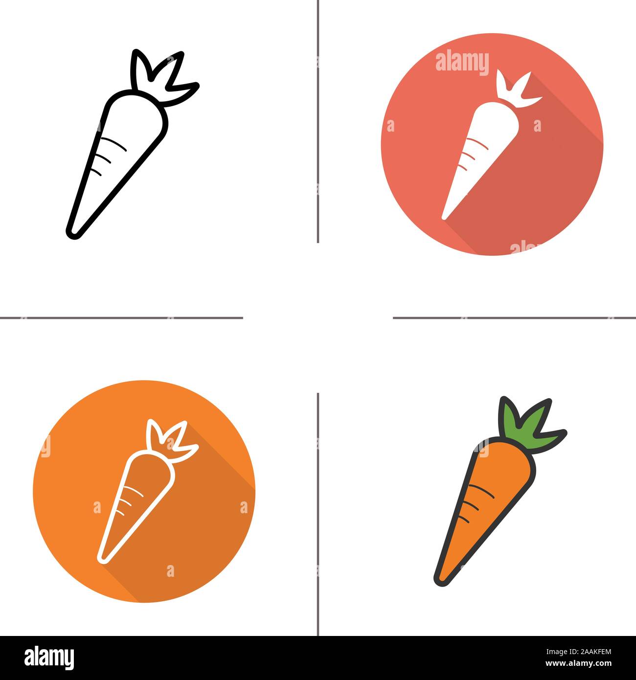 Carrot icon. Flat design, linear and color styles. Isolated vector illustrations Stock Vector