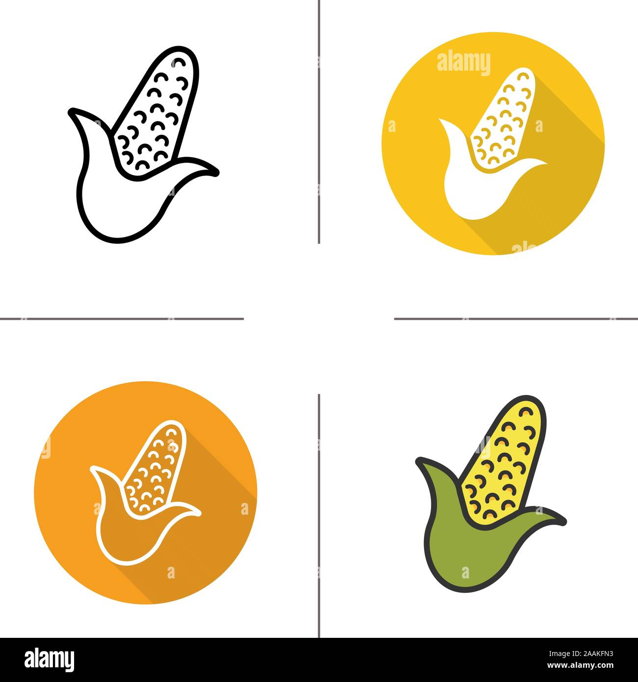 Corn icon. Flat design, linear and color styles. Maize isolated vector illustrations Stock Vector