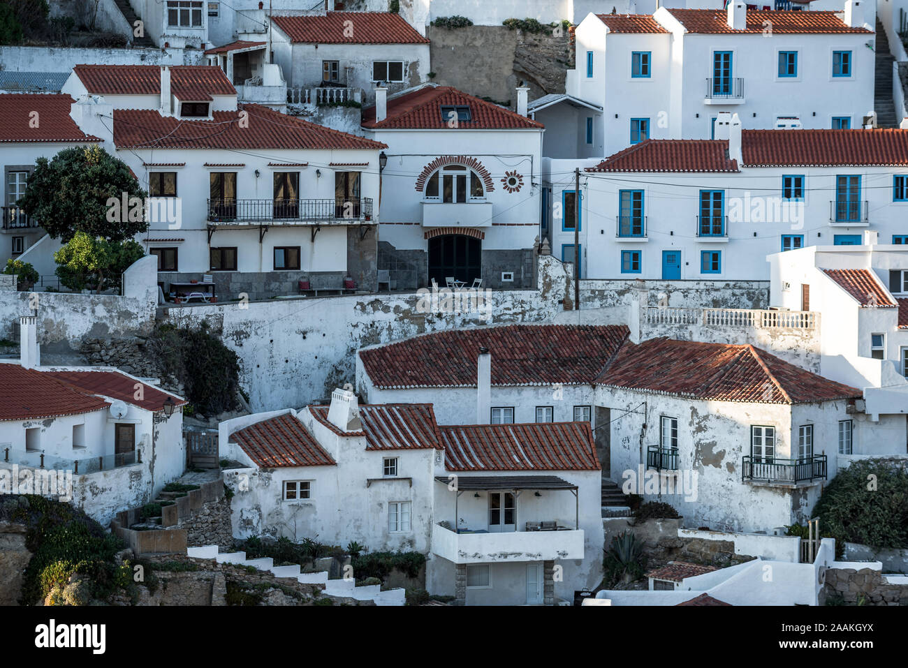 Detail of typical architecture in Azenhas do Mar on Portugal Atlantic coast on sunny afternoon in summer Stock Photo