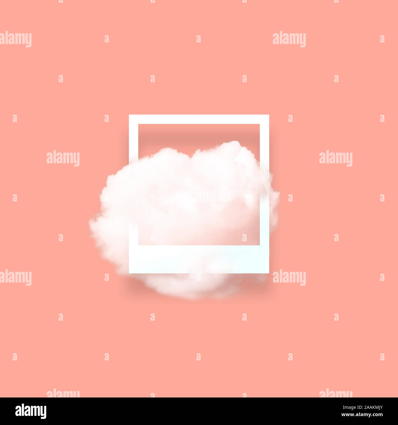 Soft sky cloud in photo frame illustration. Square white border with ...