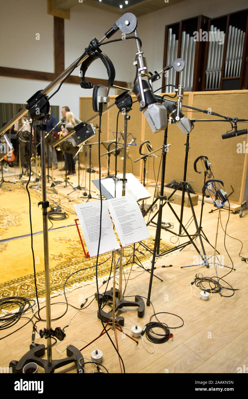 Microphone set up in recording studio Stock Photo Alamy