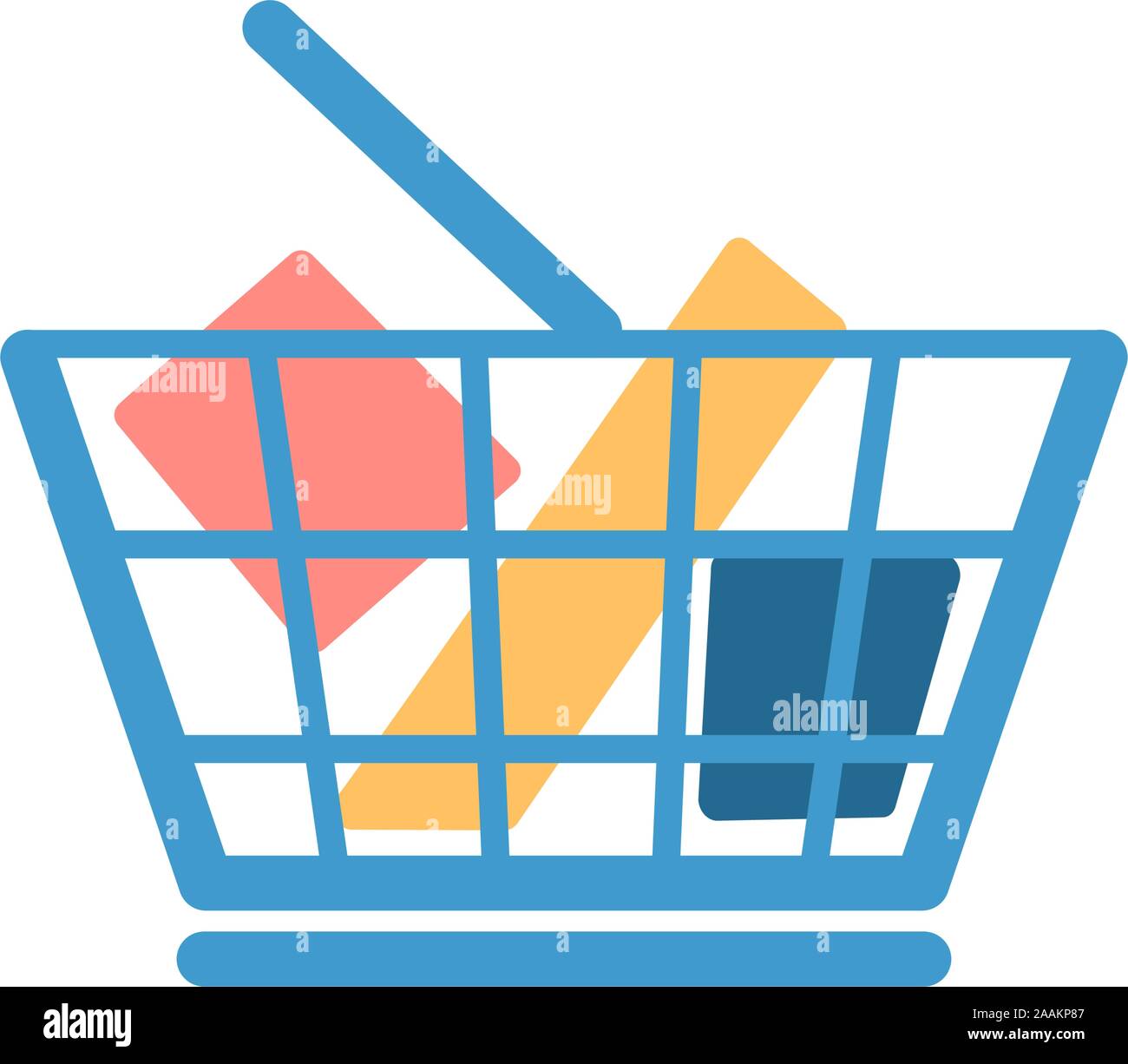 shopping basket with goods flat icon isolated on white background. Blue Full shop box for website design and development. Single simple market object. supermarket store element vector Illustration. Stock Vector