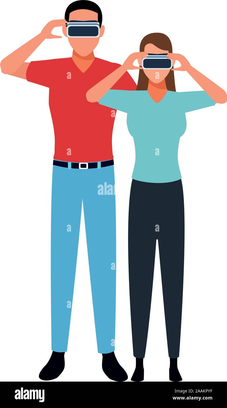 man and woman using technology of augmented reality Stock Vector Image ...