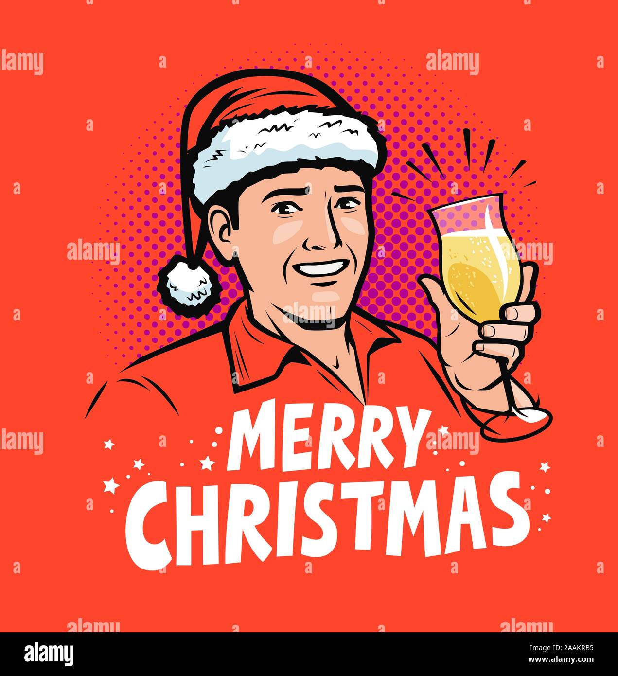 Merry Christmas Greeting Card Pop Art Retro Comic Style Vector