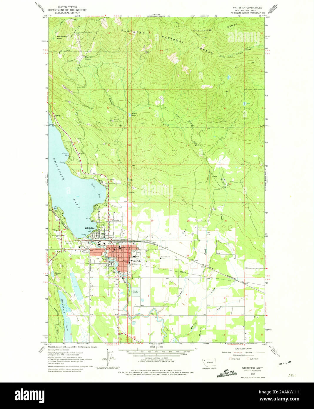USGS TOPO Map Montana MT Whitefish 267570 1962 24000 geo Restoration