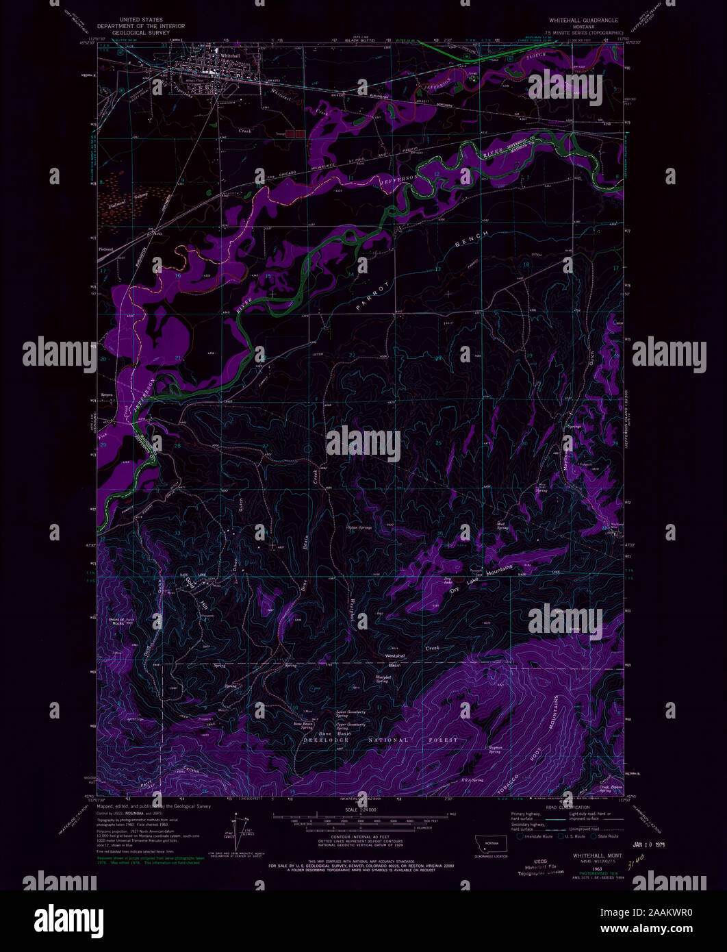 USGS TOPO Map Montana MT Whitehall 267575 1963 24000 geo Inverted