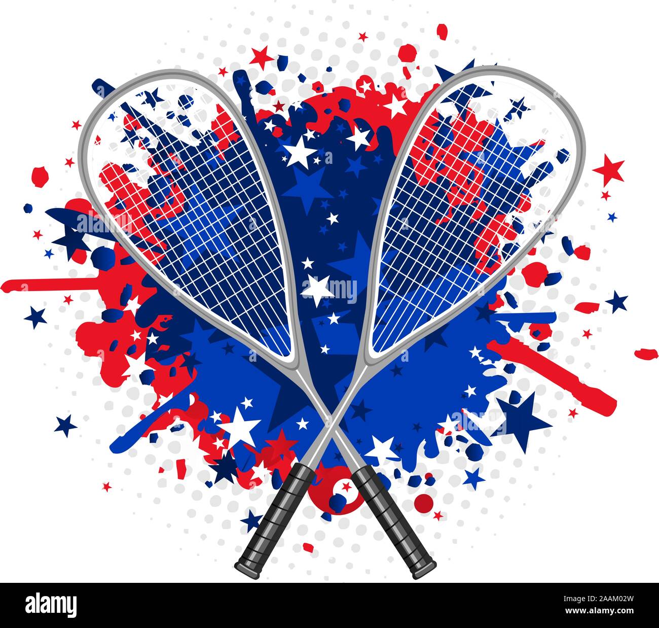 Squash Rackets with red and blue splash vector illustration. Stock Vector