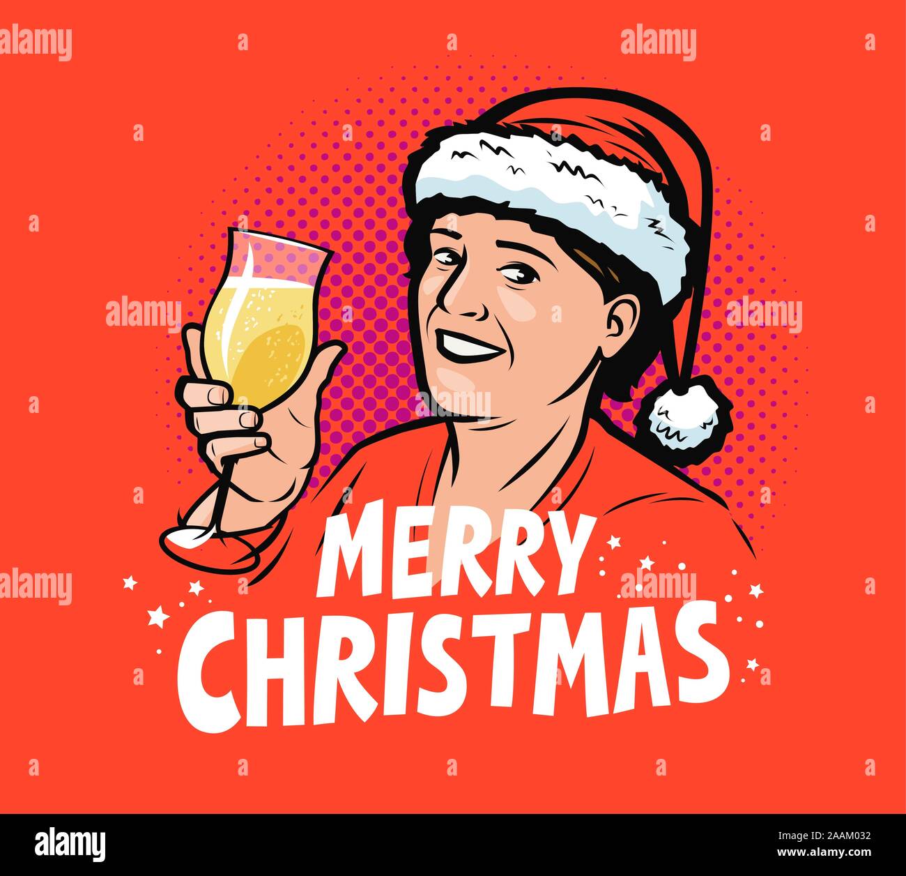 Merry Christmas greeting card. Pop art retro comic style. Vector Stock Vector