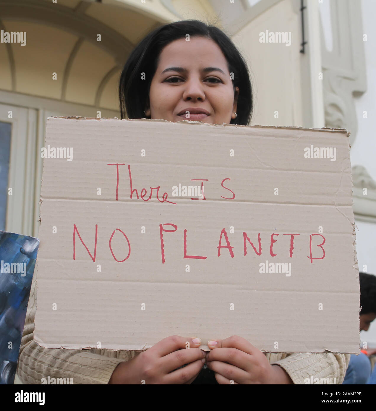 A youth holds a placard during the demonstration.Youth for climate Tunisia organised climate strikes in Tunis. Recently, Tunisia has been afflicted with devastating floods and yet their government has no plan to lead the country towards a carbon neutral future. The youth are fighting to change this! Stock Photo