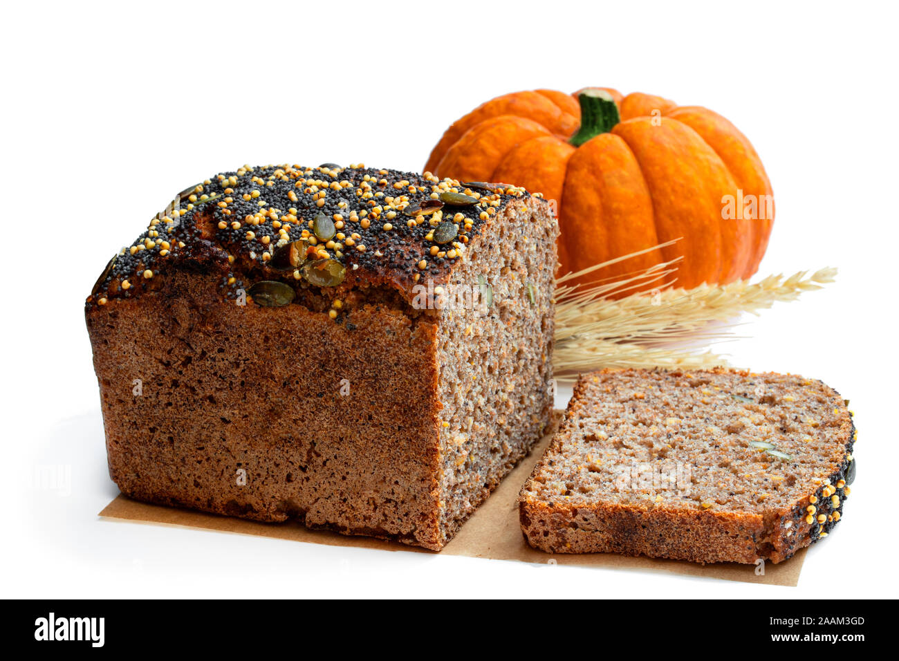 Homemade pumpkin wholemeal bread with chia seed and millet groats
