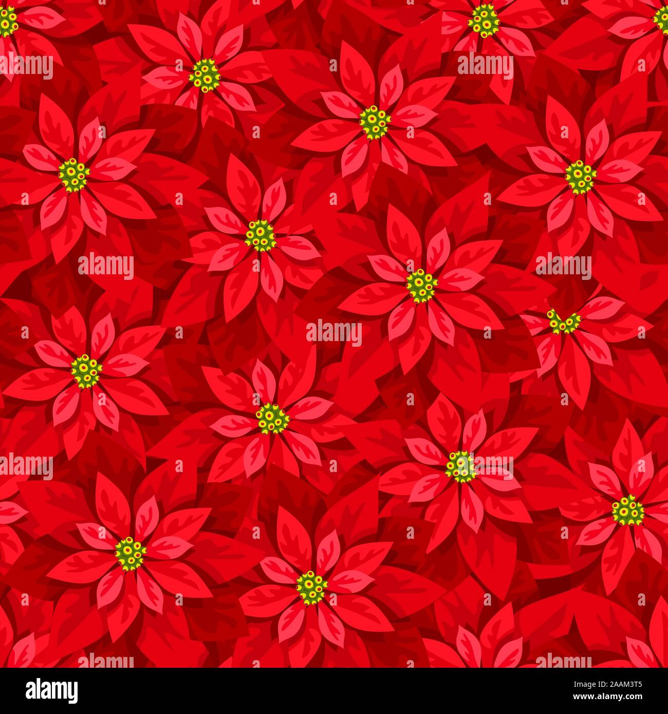 Vector Christmas seamless background with red poinsettia flowers Stock ...