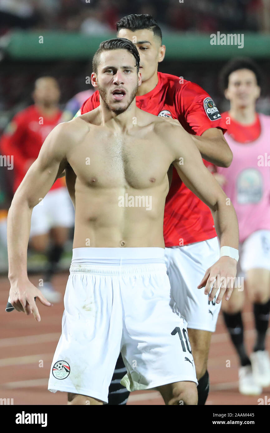 Cairo, Egypt. 22nd Nov, 2019. Egypt's Ramadan Sobhi celebrates scoring during the Africa U-23 Cup of Nations final soccer match between Egypt and Ivory Coast at the Cairo International Stadium. Credit: Omar Zoheiry/dpa/Alamy Live News Stock Photo