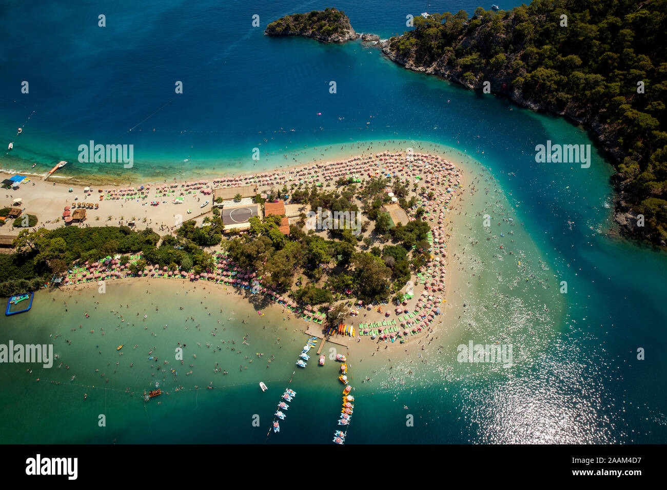 Aerial panorama of Blue Lagoon in Oludeniz, Turkey Stock Photo