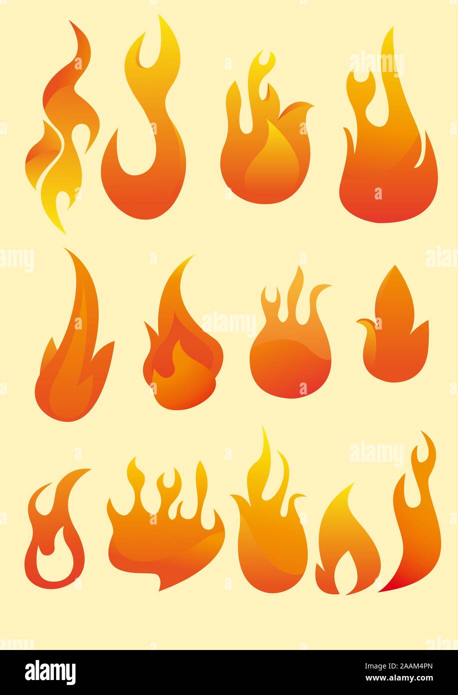 Fire collection, with thirteen fire set vector illustration Stock ...
