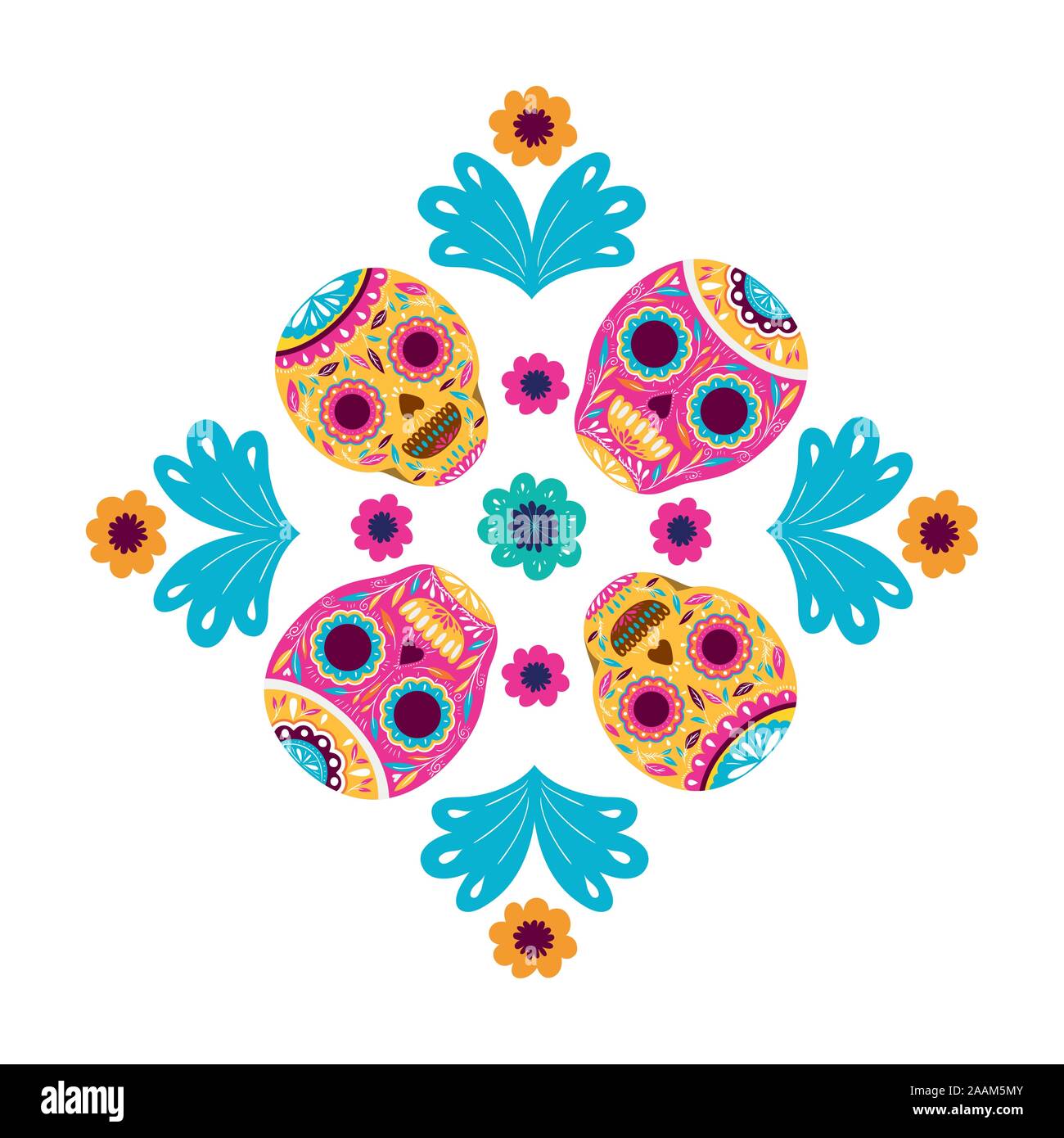 Mexican skulls and flowers vector design Stock Vector Image & Art - Alamy