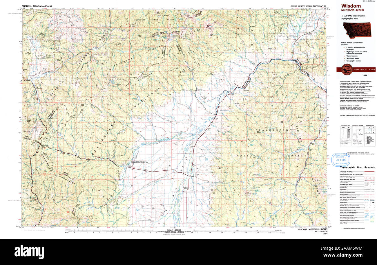 USGS TOPO Map Montana MT Wisdom 268479 1994 100000 geo Restoration