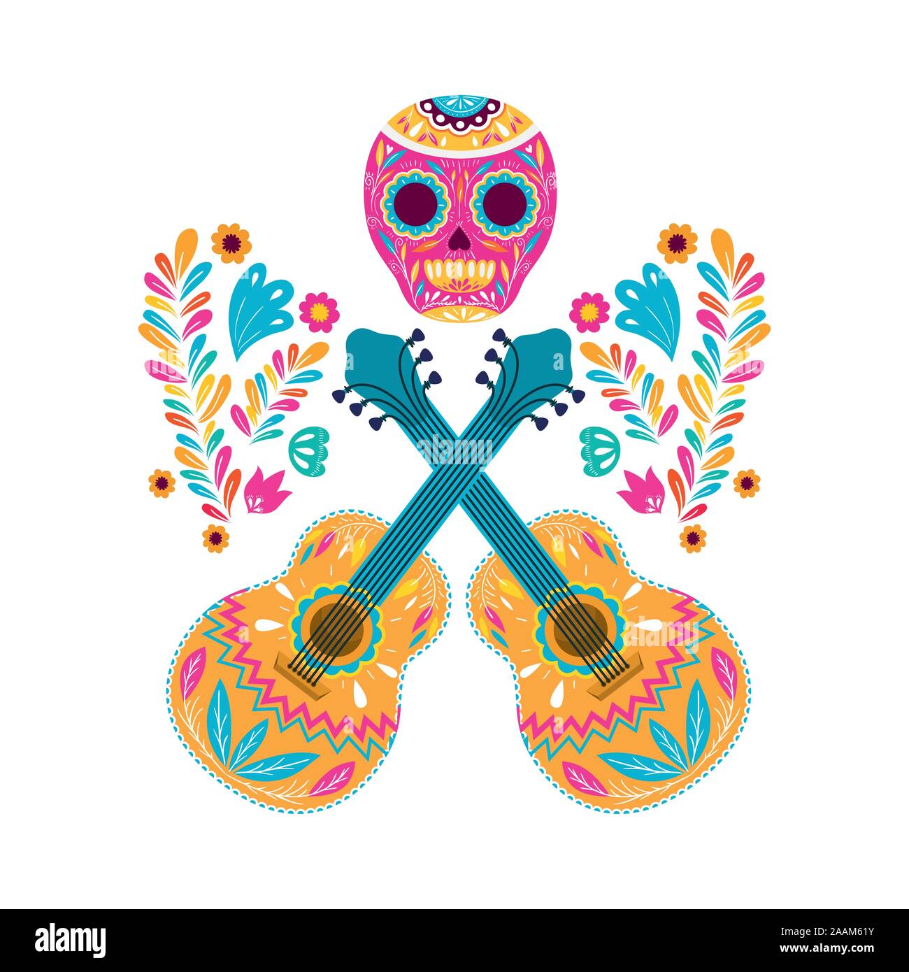 Mexican skull and guitars vector design Stock Vector Image & Art - Alamy
