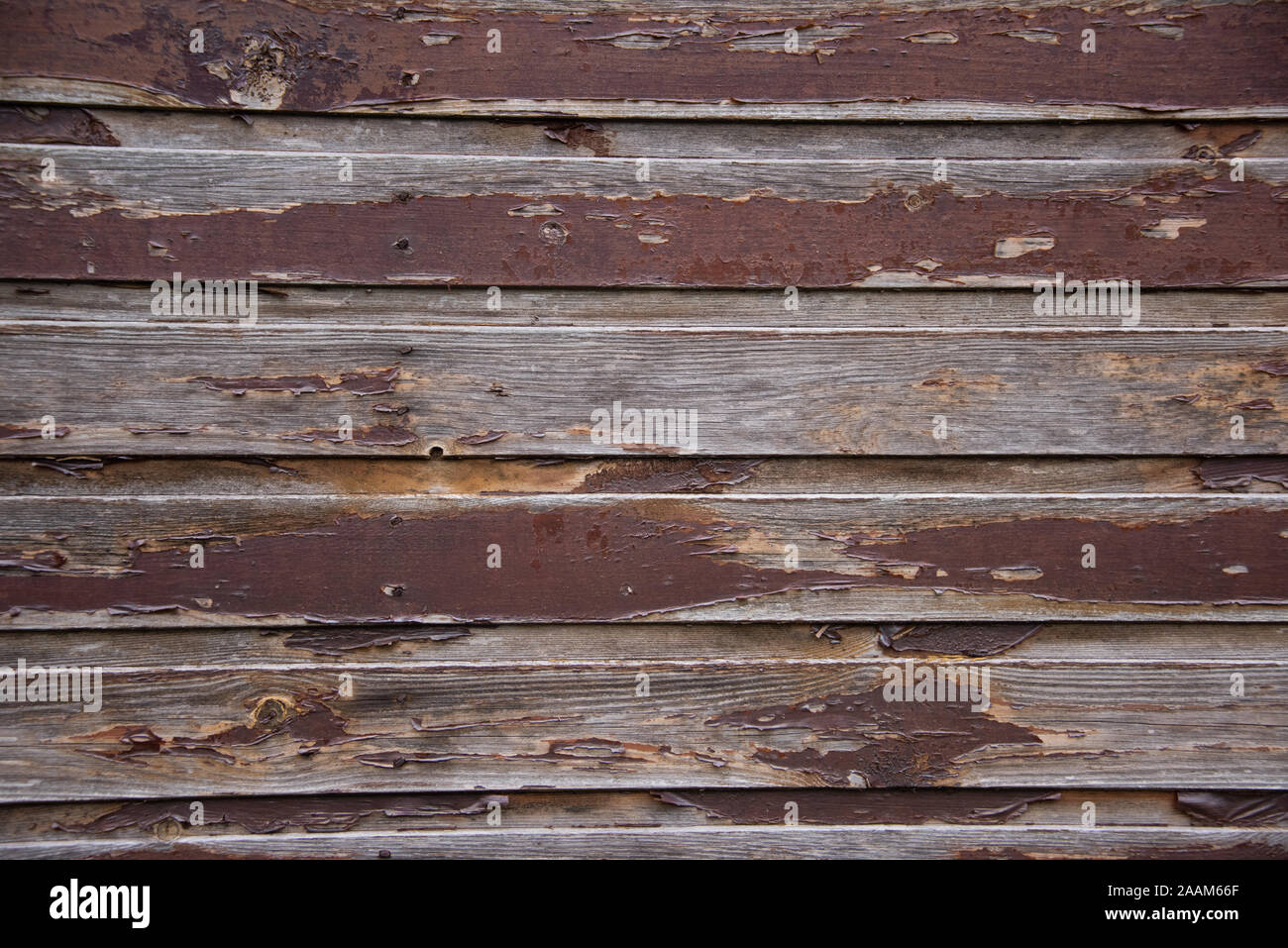 generic background of wooden half painted planks horizontal worn out brown paint Stock Photo