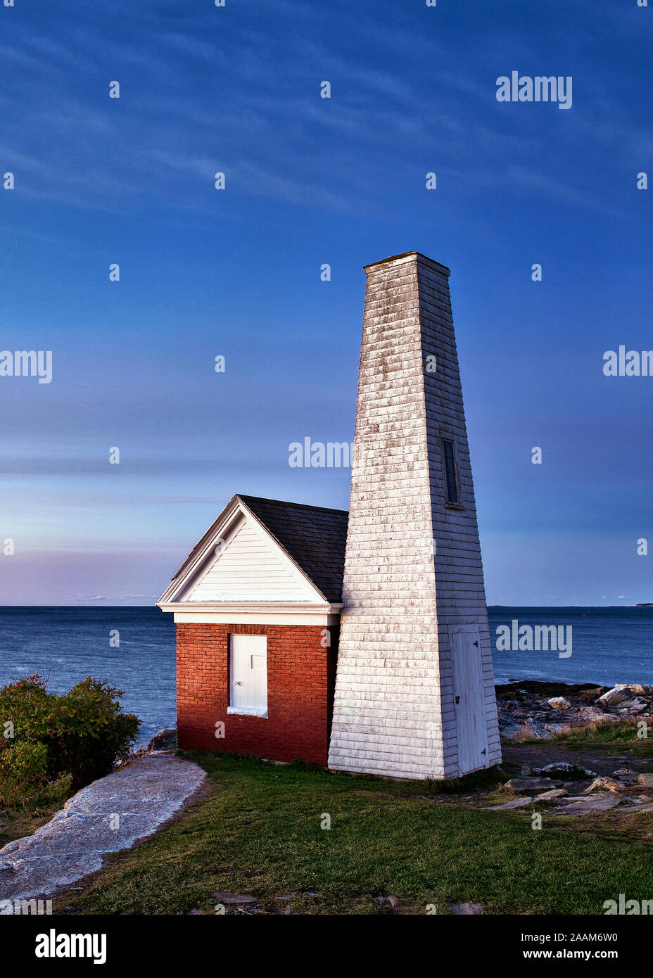 Pemaquid Point Light Station Fog Bell House, Muscongus Bay, Bristol, Maine, USA. 1827 Stock