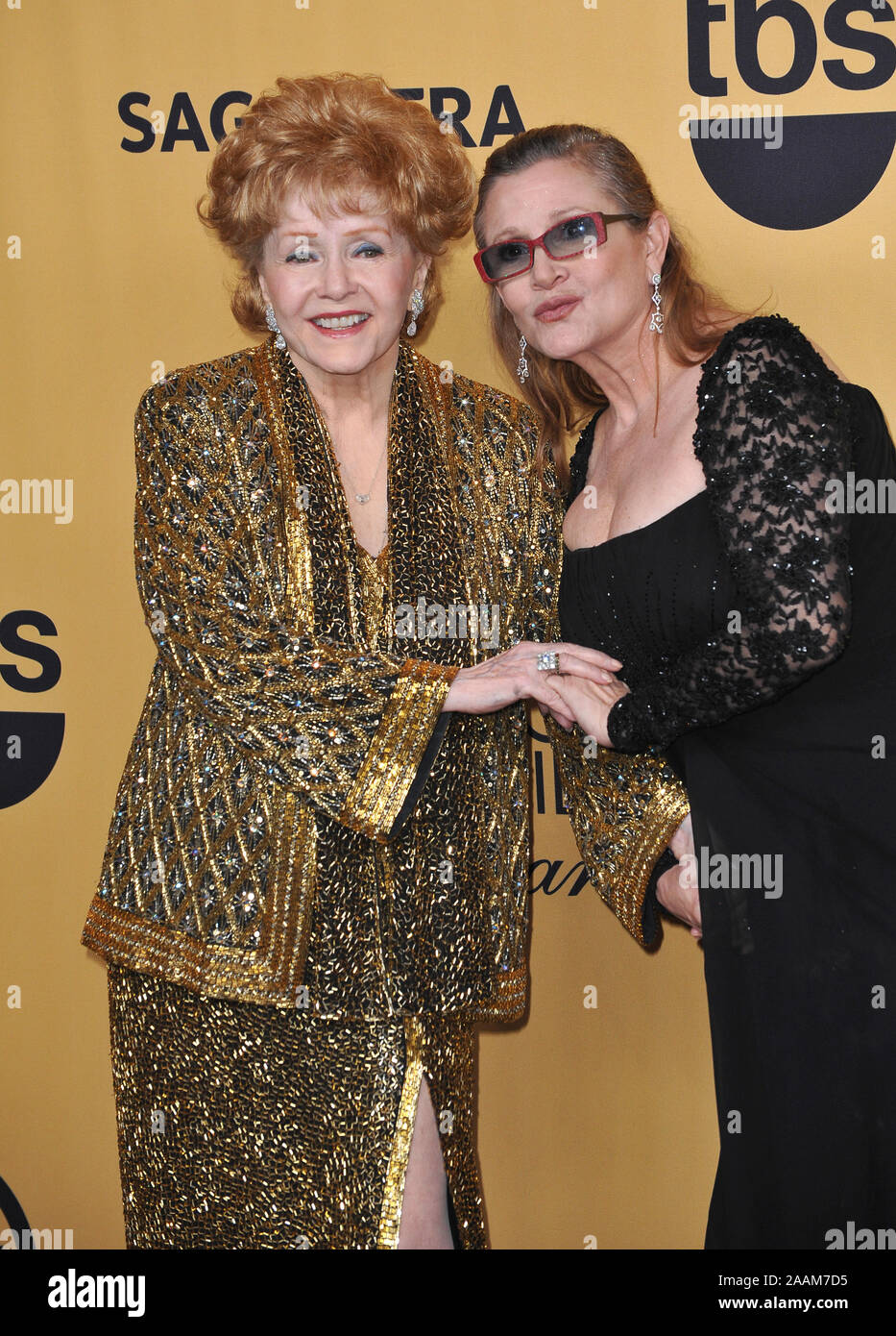 LOS ANGELES, CA - JANUARY 25, 2015: Debbie Reynolds & daughter Carrie Fisher at the 2015 Screen Actors Guild  Awards at the Shrine Auditorium. © 2016 Paul Smith / Featureflash Stock Photo