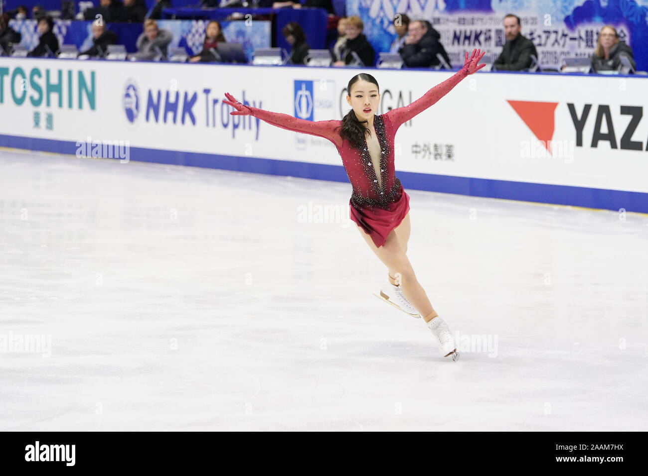 Japan's Rika Kihira performs triple axel jump during the ISU Grand Prix
