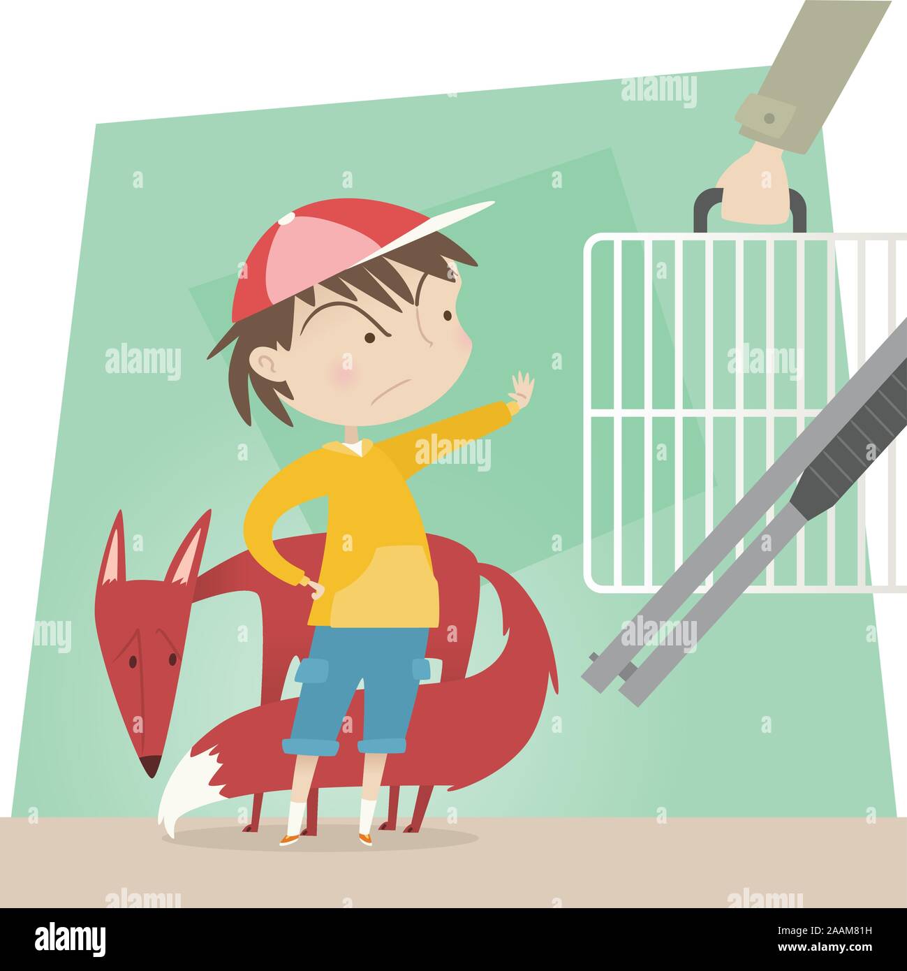 Little boy protecting wild life from hunters Stock Vector