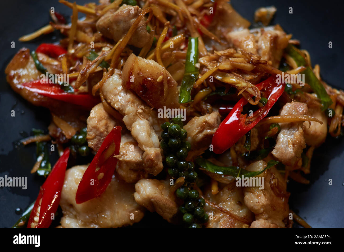 The stir-fry spicy belly pork Stock Photo