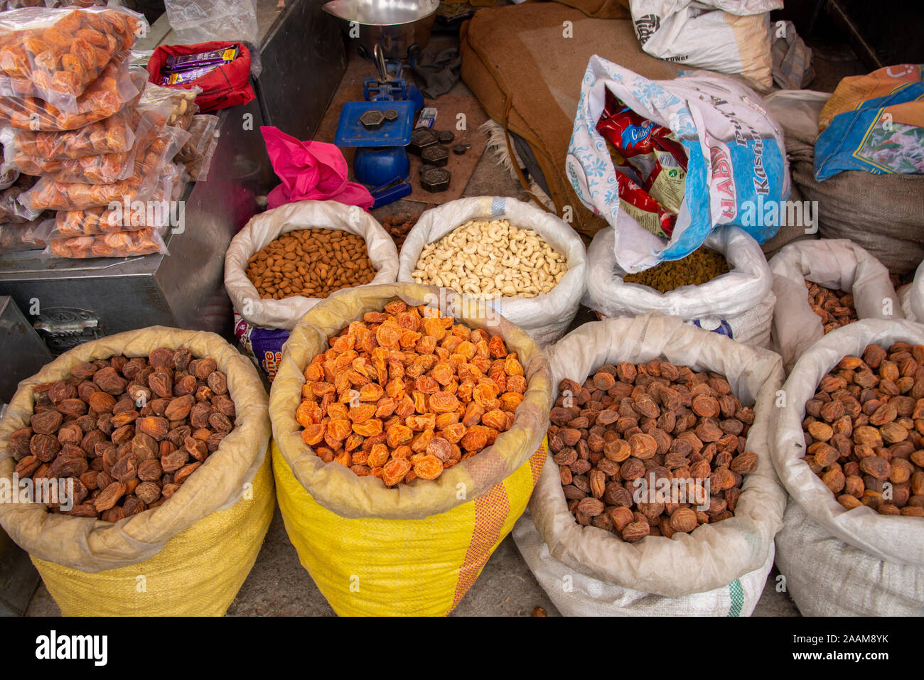 bags with dried fruits at market in Leh, Ladakh, India Stock Photo Alamy