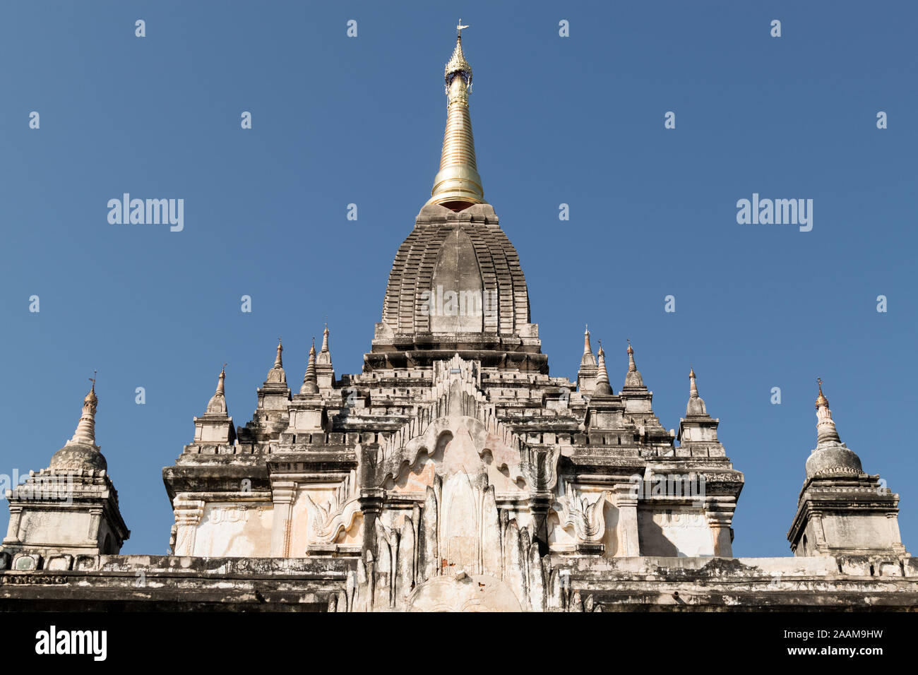 Roof detail of Gawdawpalin Temple in Bagan archaeological zone. This is a famous buddhist temple, built in the mid-12th century. Stock Photo