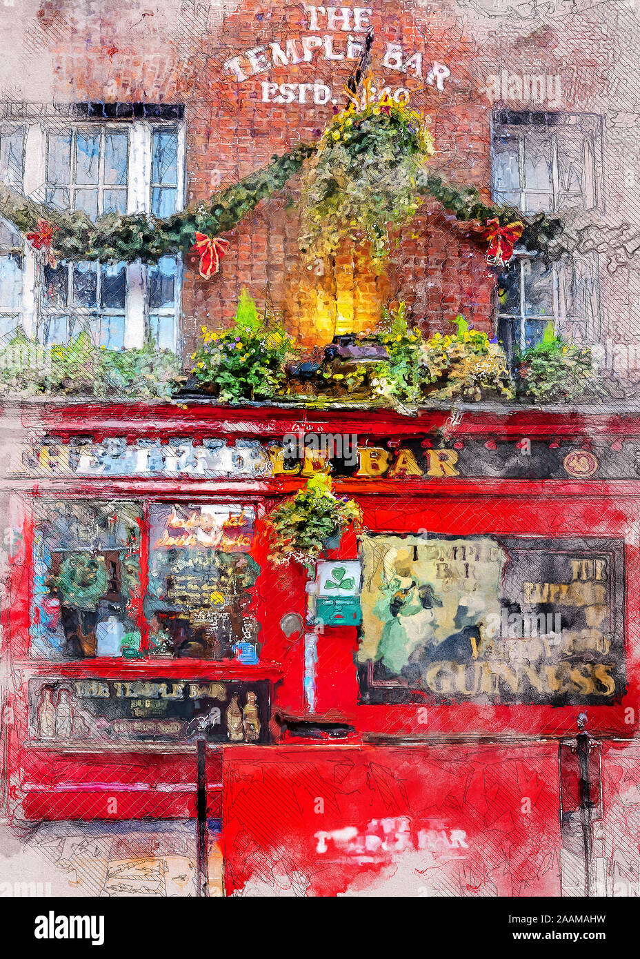 Dublin city digital watercolor art dublin Stock Photo Alamy