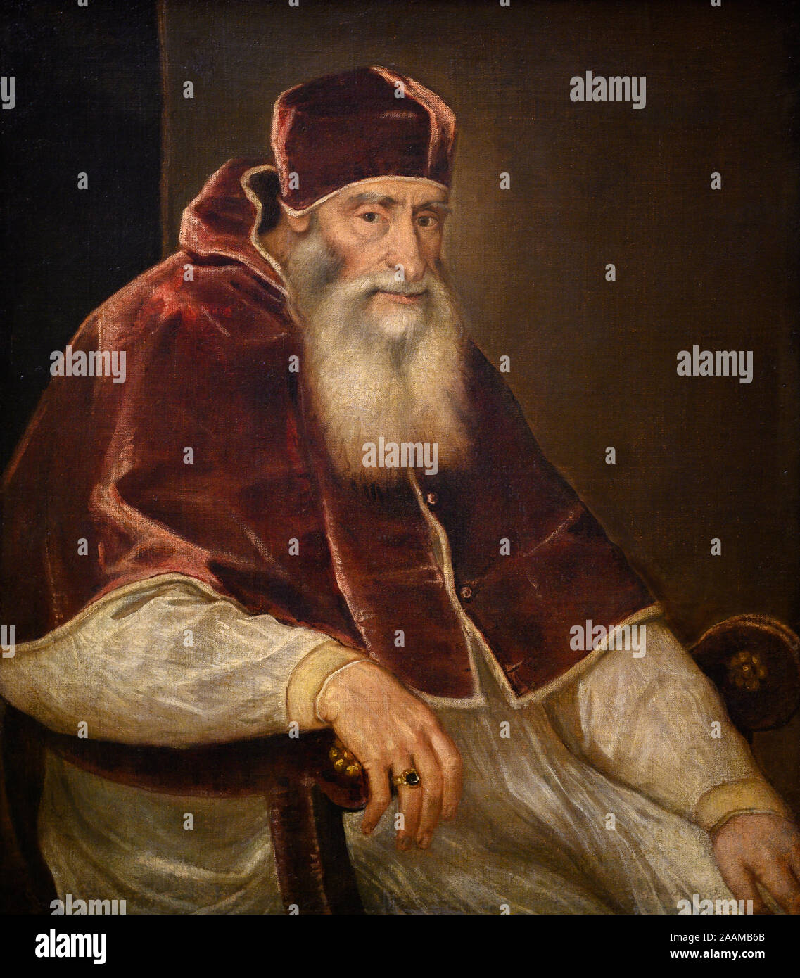 'Pope Paul III. Farnese' (after 1546) by Titian's workshop (considered a replica). Kunsthistorisches Museum (Art History Museum) in Vienna, Austria. Stock Photo