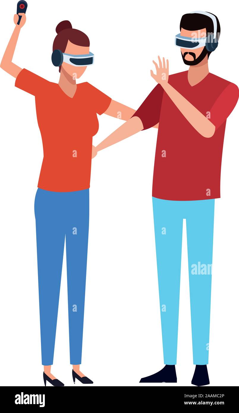 man and woman using technology of augmented reality Stock Vector Image ...