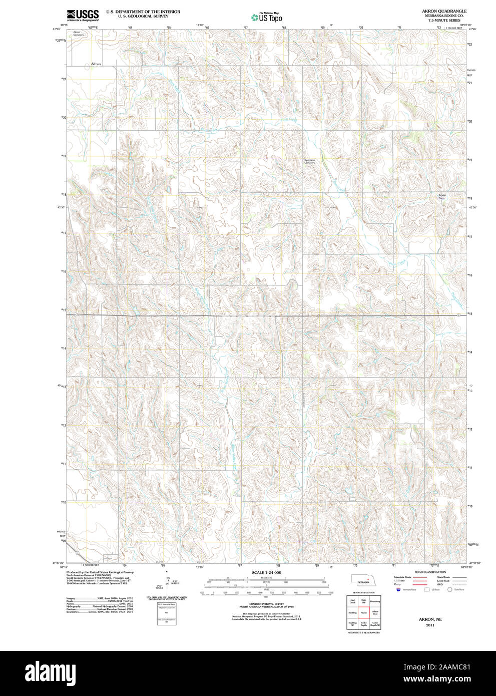 USGS TOPO Map Nebraska NE Akron 20111114 TM Restoration Stock Photo