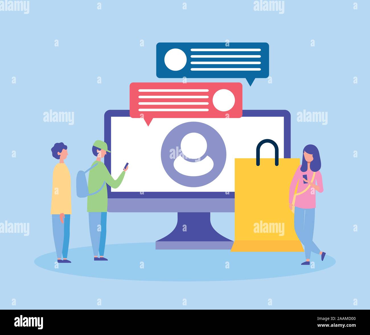 people on line with desktop computer Stock Vector