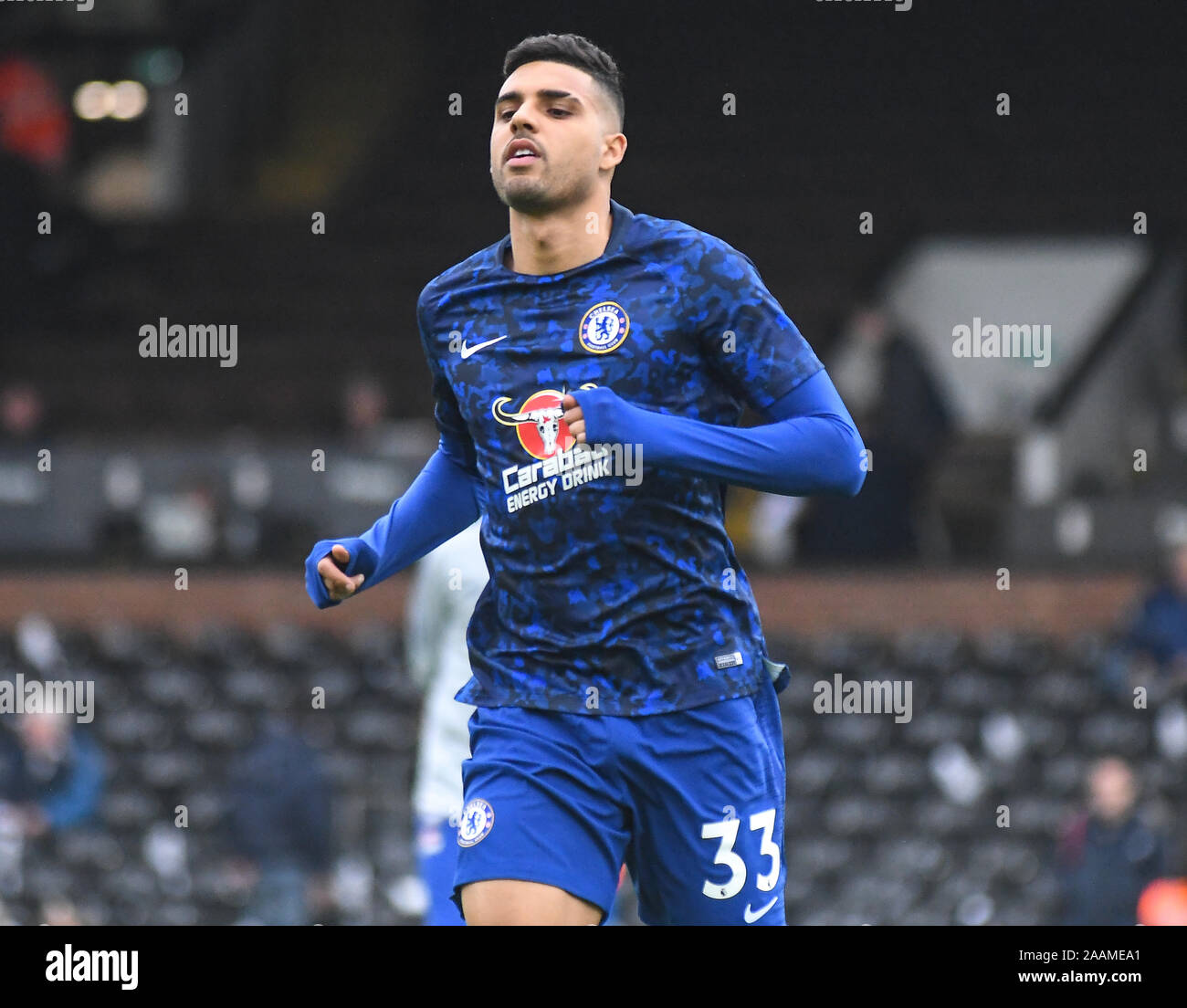 LONDON, ENGLAND - MARCH 3, 2019: Emerson Palmieri dos Santos of Chelsea pictured ahead of the 2018/19 Premier League game between Fulham FC and Chelsea FC at Craven Cottage. Stock Photo