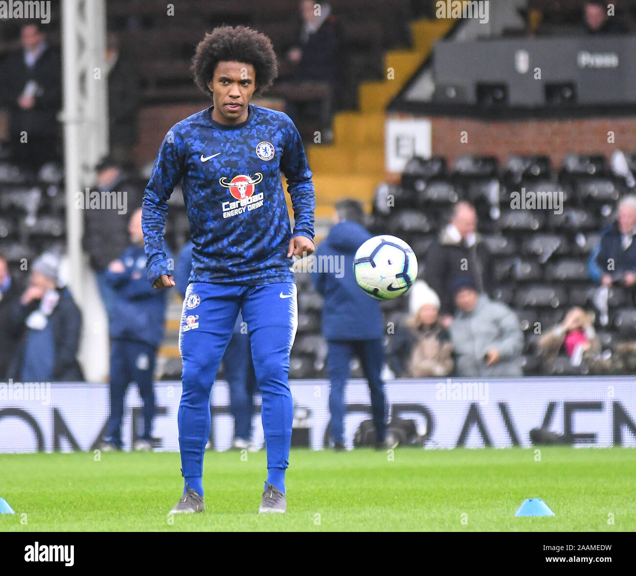LONDON, ENGLAND - MARCH 3, 2019: Willian Borges da Silva of Chelsea pictured ahead of the 2018/19 Premier League game between Fulham FC and Chelsea FC at Craven Cottage. Stock Photo