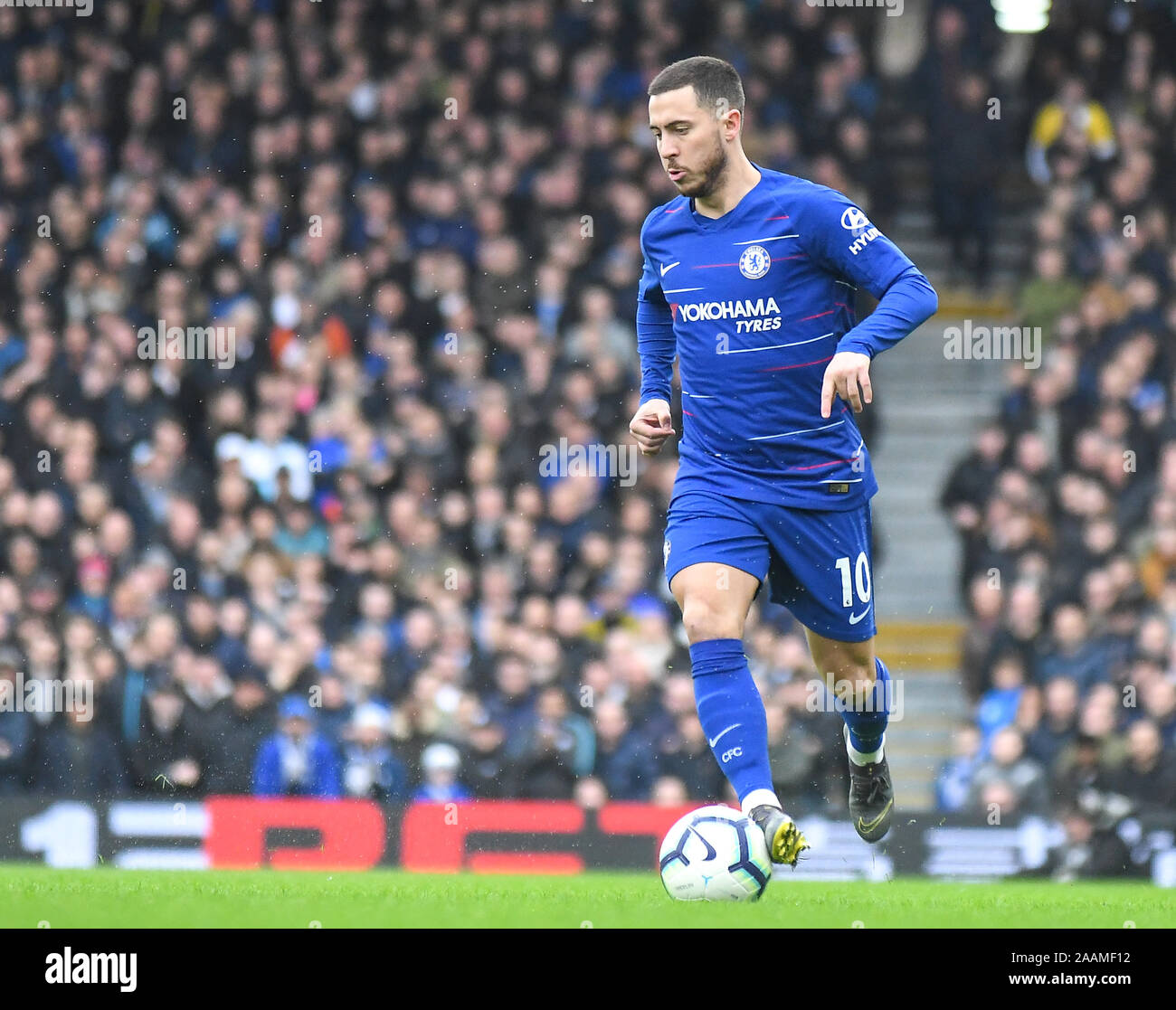 LONDON, ENGLAND - MARCH 3, 2019: Eden Hazard of Chelsea pictured during the 2018/19 Premier League game between Fulham FC and Chelsea FC at Craven Cottage. Stock Photo