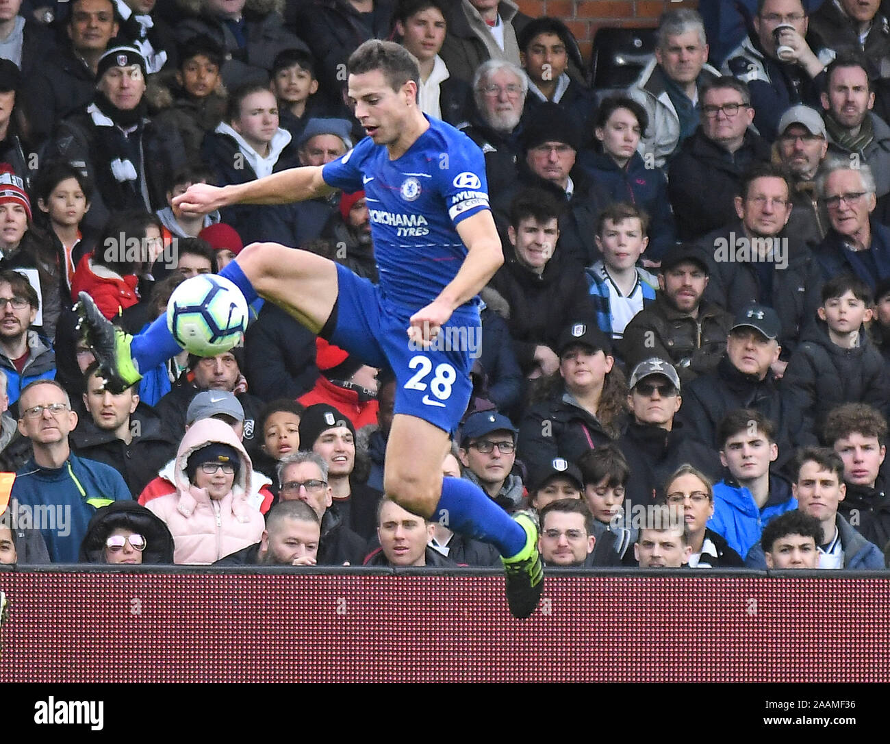 LONDON, ENGLAND - MARCH 3, 2019: Cesar Azpilicueta of Chelsea pictured during the 2018/19 Premier League game between Fulham FC and Chelsea FC at Craven Cottage. Stock Photo
