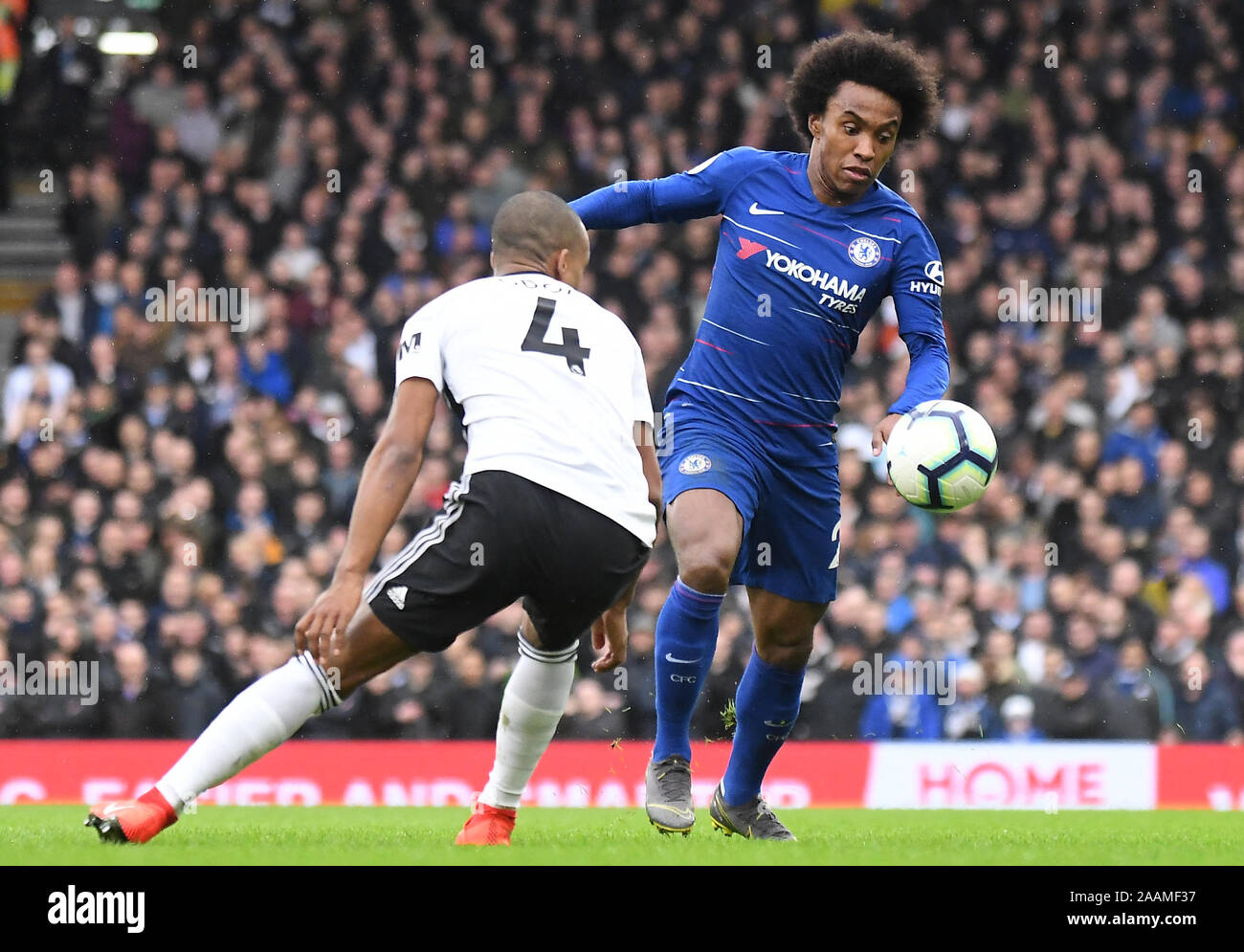 LONDON, ENGLAND - MARCH 3, 2019: Willian Borges da Silva of Chelsea pictured during the 2018/19 Premier League game between Fulham FC and Chelsea FC at Craven Cottage. Stock Photo