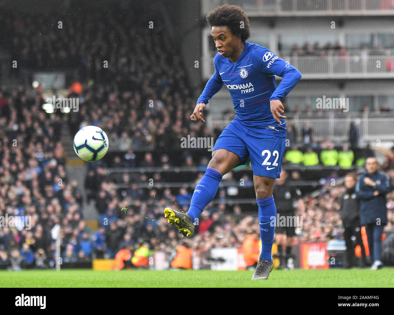 LONDON, ENGLAND - MARCH 3, 2019: Willian Borges da Silva of Chelsea pictured during the 2018/19 Premier League game between Fulham FC and Chelsea FC at Craven Cottage. Stock Photo