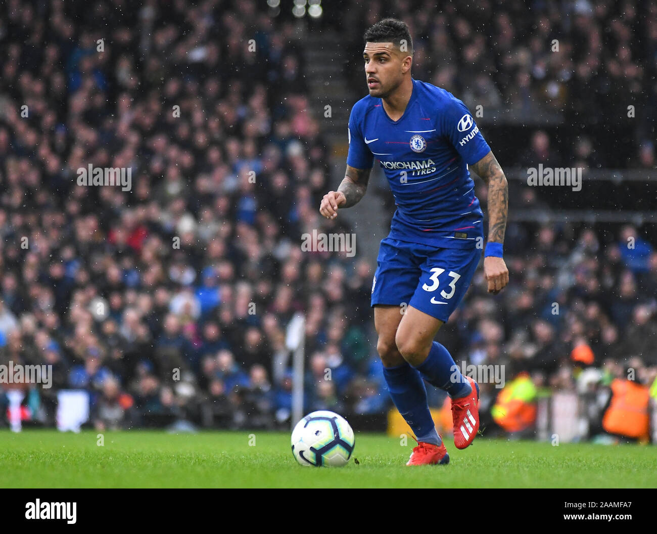 LONDON, ENGLAND - MARCH 3, 2019: Emerson Palmieri dos Santos of Chelsea pictured during the 2018/19 Premier League game between Fulham FC and Chelsea FC at Craven Cottage. Stock Photo