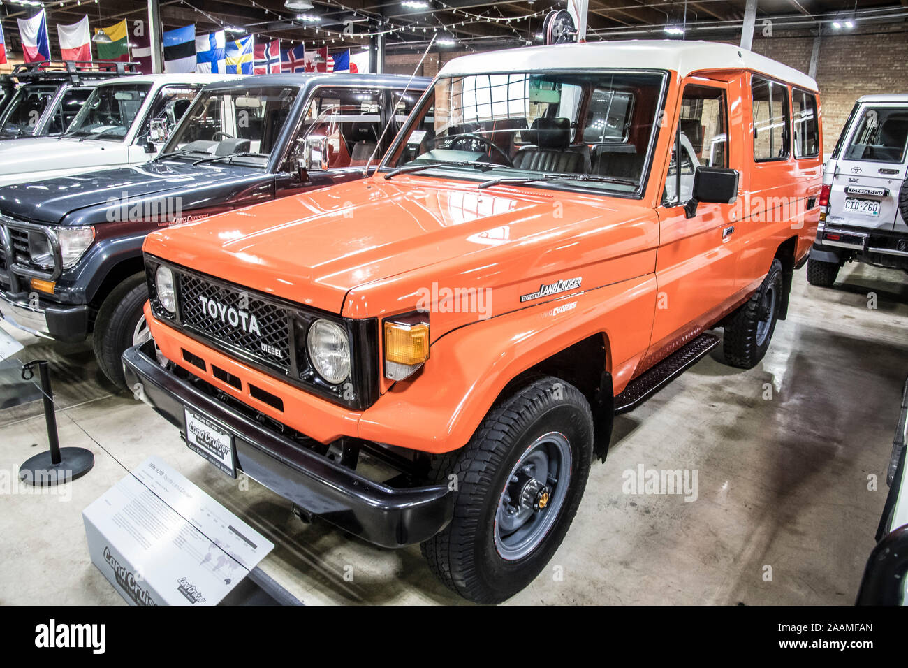 Stock Photo Toyota Land Cruiser museum exhibit at the Land Cruiser
