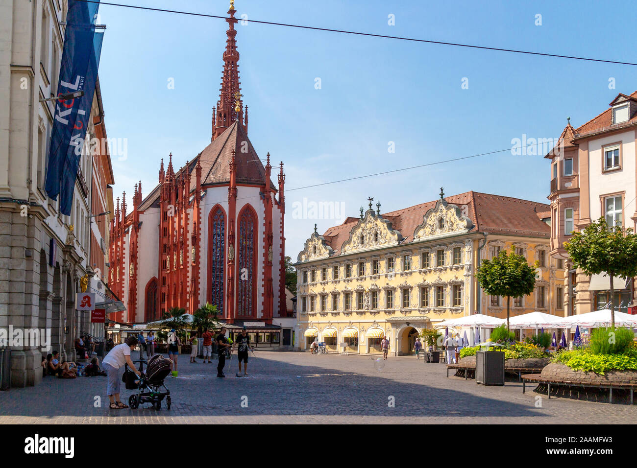 Wurzburg, Germany - August 9, 2015: Oberer Markt (upper market) with Marienkapelle (St. Mary's Chapel) in Würzburg, Wurzburg, Lower Franconia, Bavaria Stock Photo