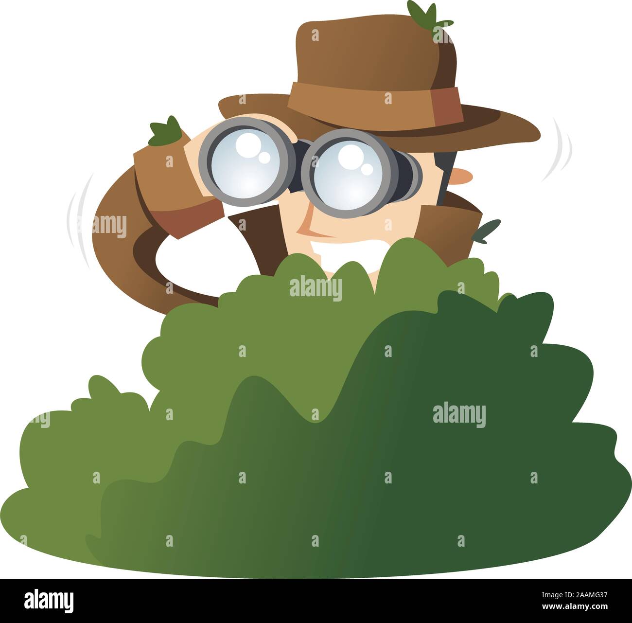 Detective Private Investigator Spy Spying in the bushes. Vector  Illustration Cartoon Stock Vector Image & Art - Alamy