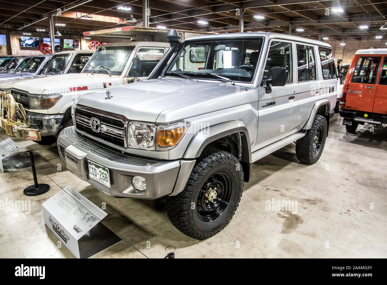Stock Photo Toyota Land Cruiser museum exhibit at the Land Cruiser