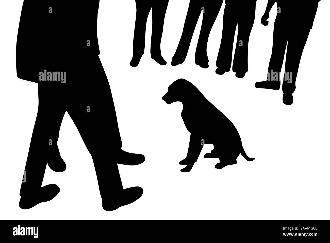 Dog sitting and people around dog Stock Vector