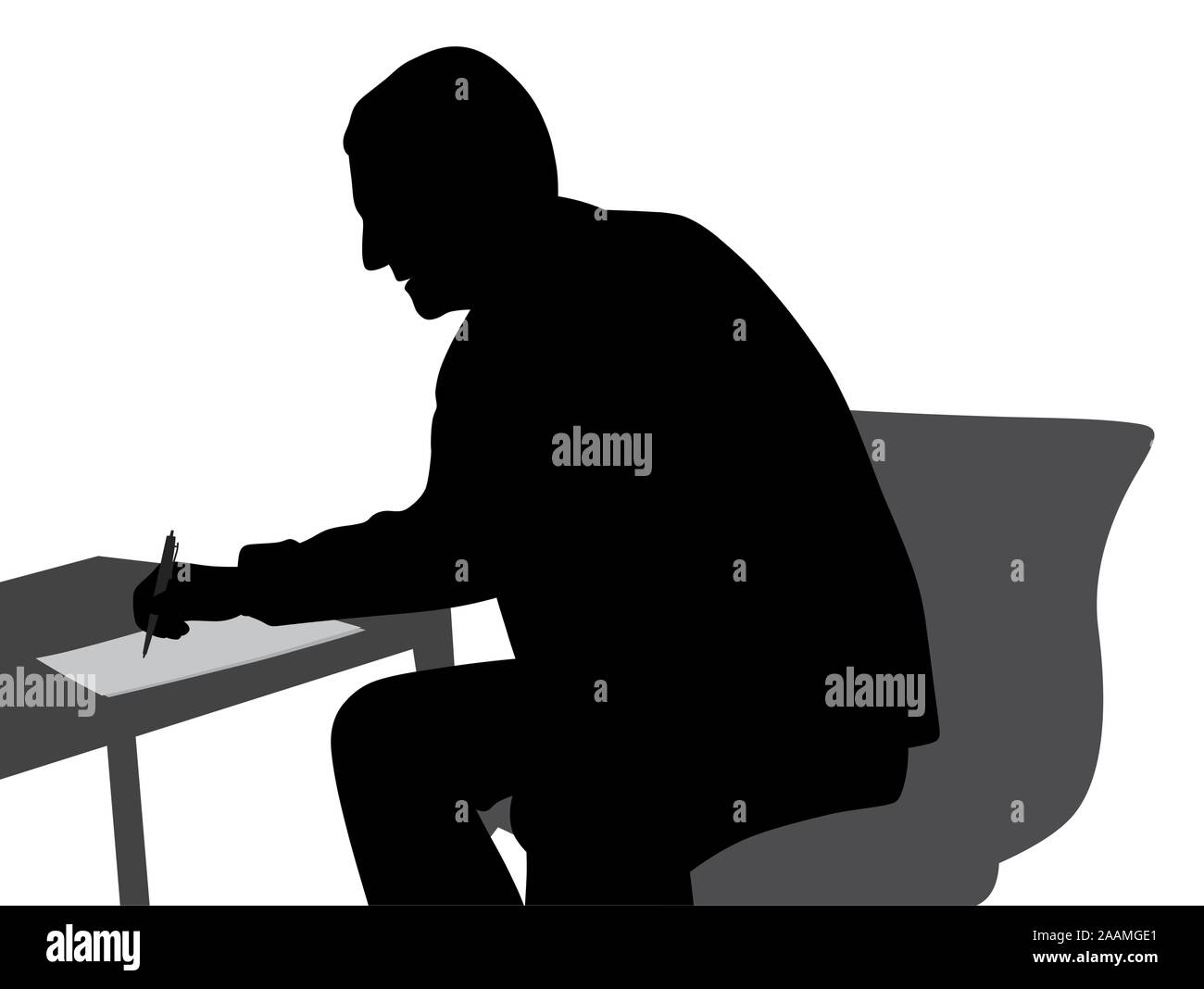 Business man writing with pen on paper at table Stock Vector