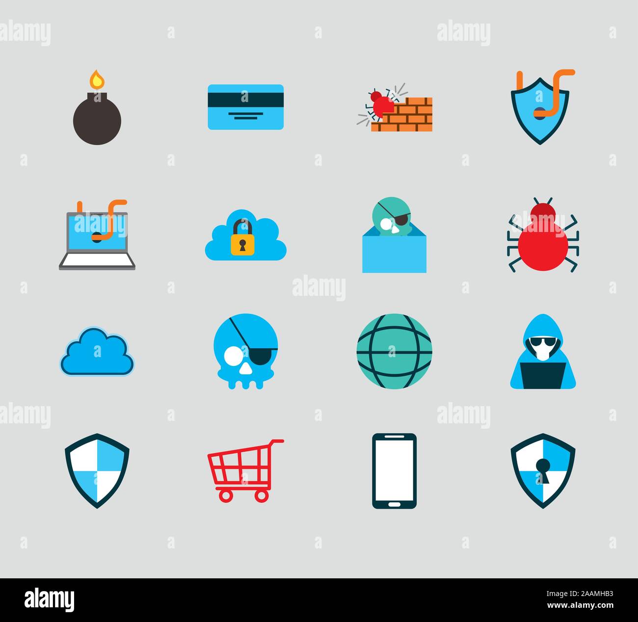 bundle of cyber security set icons Stock Vector