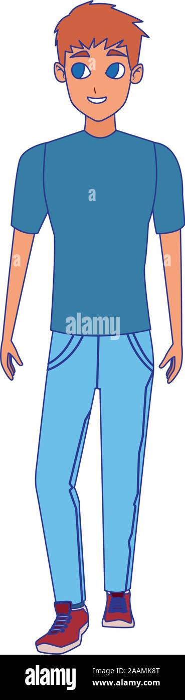 Cartoon Man Standing And Wearing Jeans And Blue Tshirt Stock Vector Image Art Alamy